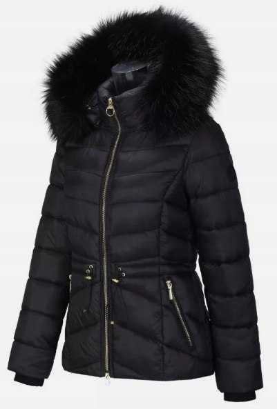 Firetrap kurtka damska pikowana czarna Z KAPTUREM, zimowa L